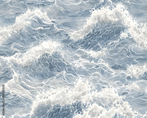 Seamless Watercolor Pattern of Ocean Waves