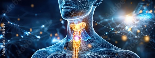 Illustrated thyroid gland and its connection to the endocrine system