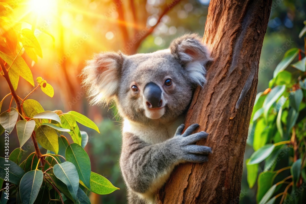 Fototapeta premium Adorable Koala in Lush Forest Habitat - Cute Wildlife Photography
