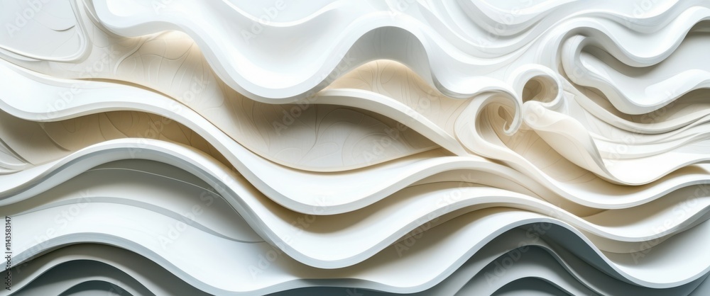 Abstract white waves, flowing curves, sculptural relief, 3D texture, organic shapes, smooth surfaces, undulating forms, minimalist design, architectural detail, light and shadow play, monochromatic pa Abstract white waves, flowing curves, sculptural relief, 3D texture, organic shapes, smooth surfaces, undulating forms, minimalist design, architectural detail, light and shadow play, monochromatic pa