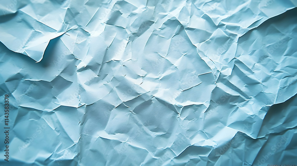 Fototapeta premium Close-up of crumpled light blue paper texture.