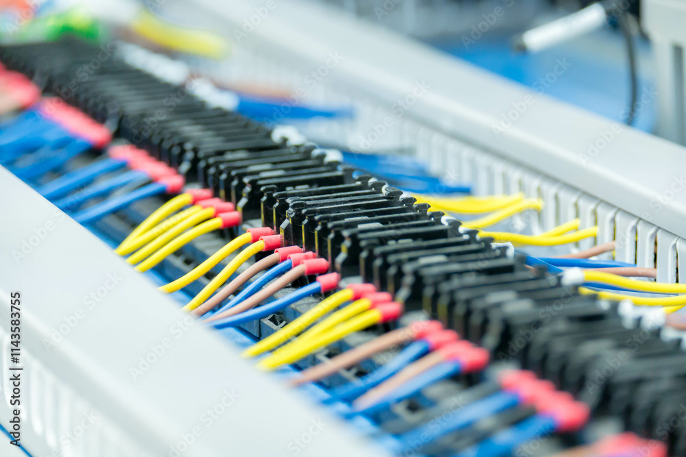close-up of a circuit board featuring an intricate network of colorful wires plugged into various sockets.
close-up of a circuit board featuring an intricate network of colorful wires plugged into various sockets.