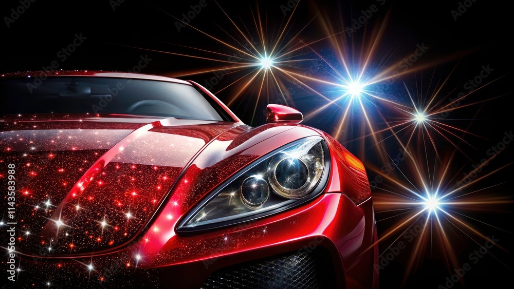 Surreal Red Sports Car Headlights, Stars, Night, Automotive Photography, Abstract Car, Powerful Vehicle, Isolated Black Background Surreal Red Sports Car Headlights, Stars, Night, Automotive Photography, Abstract Car, Powerful Vehicle, Isolated Black Background