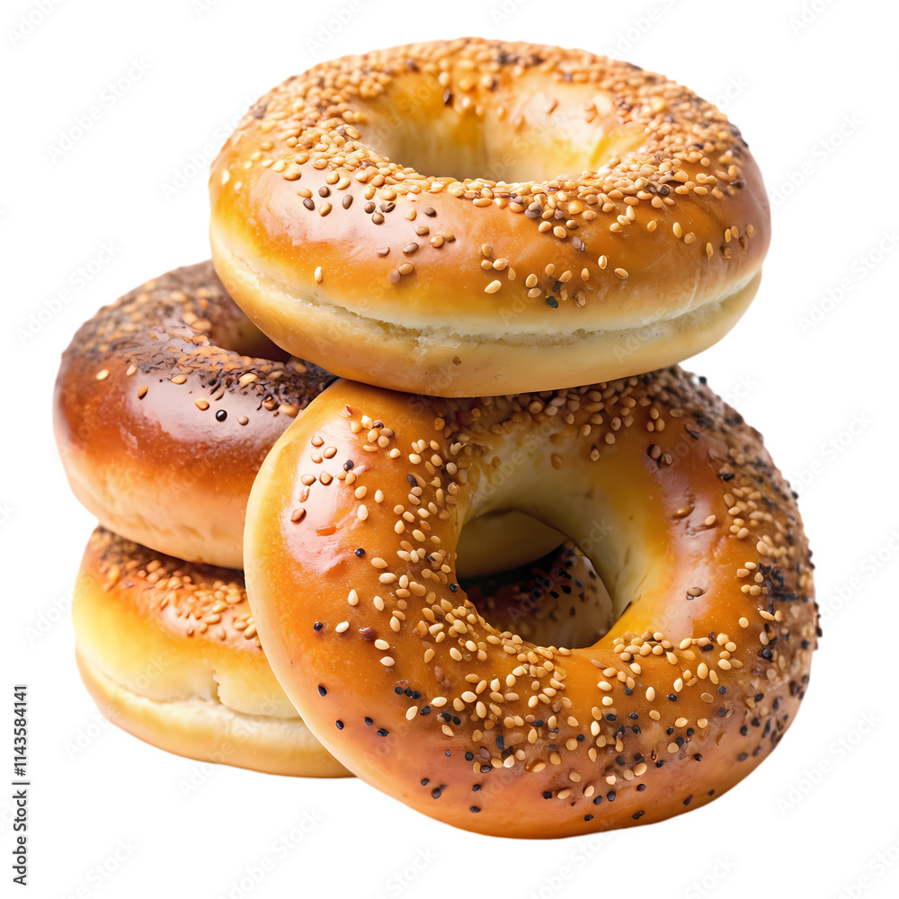 Stack of Freshly Baked Bagels with Sesame and Seeds Stack of Freshly Baked Bagels with Sesame and Seeds
