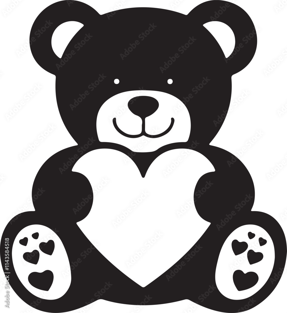 Obraz premium Black illustration of a teddy bear with a heart Ai Generated