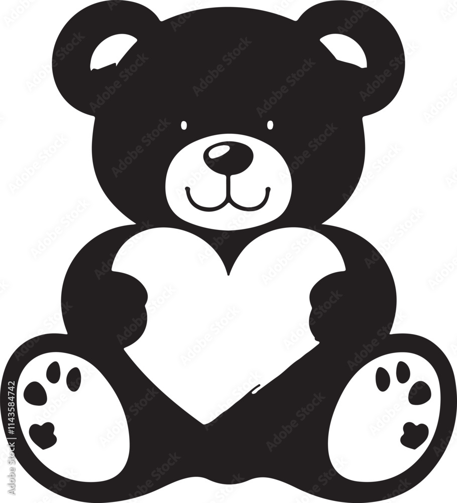 Obraz premium Black illustration of a teddy bear with a heart Ai Generated