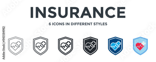 INSURANCE icon in different style vector illustration. Designed in thin line, regular line, bold line, glyph, color fill, and flat style can be used for web