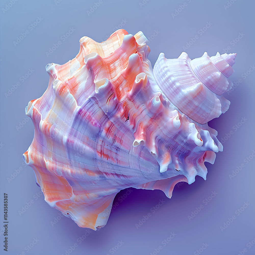 Close-Up of Isolated Seashell on Plain Background, Displaying Intricate Patterns and Textures with Soft Color Gradients and Natural Elegance Close-Up of Isolated Seashell on Plain Background, Displaying Intricate Patterns and Textures with Soft Color Gradients and Natural Elegance