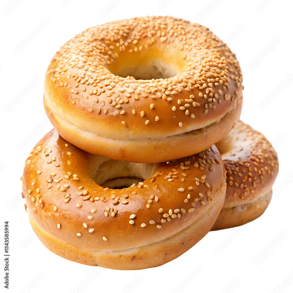 Stack of Freshly Baked Bagels with Sesame and Seeds Stack of Freshly Baked Bagels with Sesame and Seeds