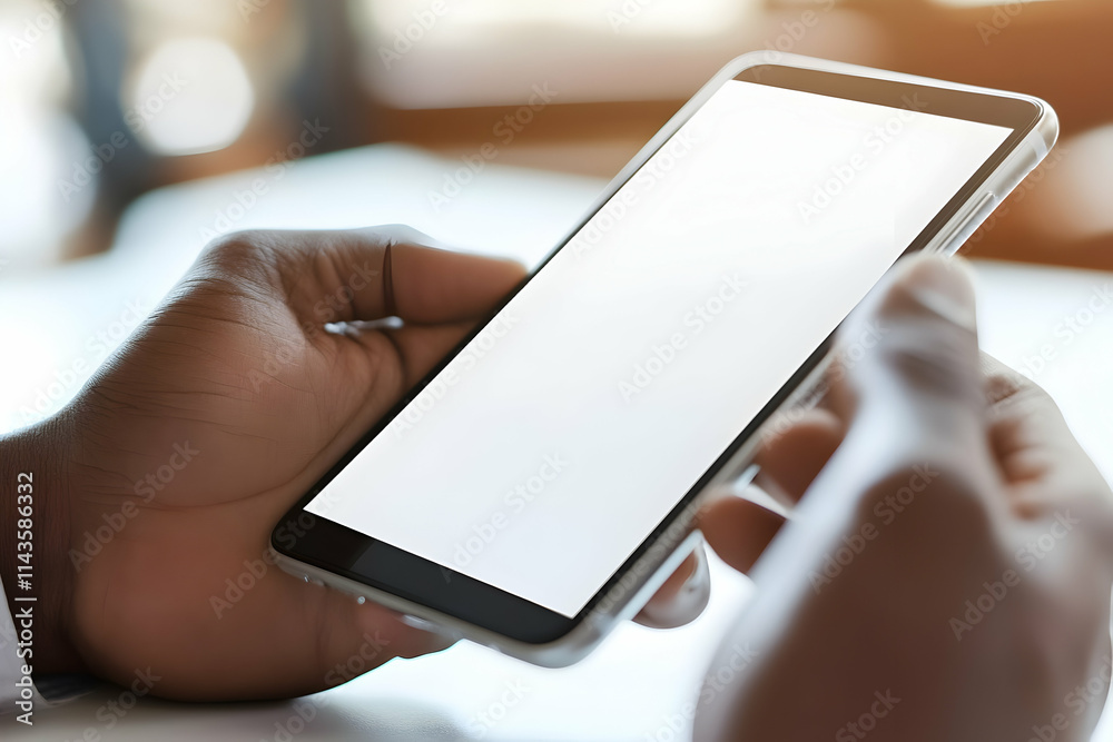 Close-up of hands holding tablet with blank screen. Close-up of hands holding tablet with blank screen.