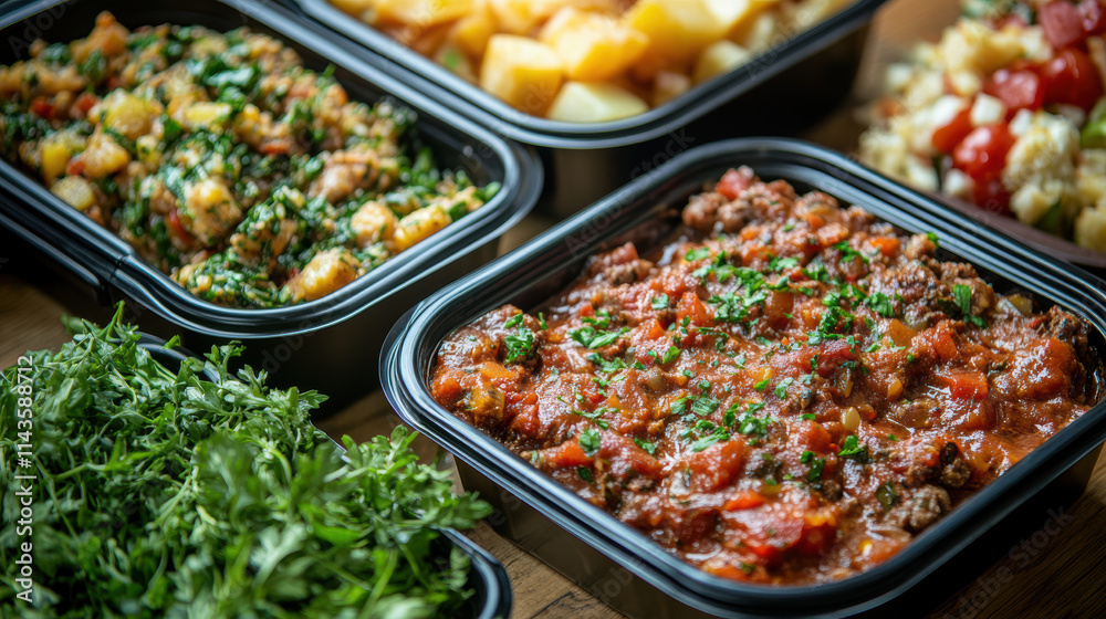 Meal prep session with neatly packed containers of healthy food Meal prep session with neatly packed containers of healthy food