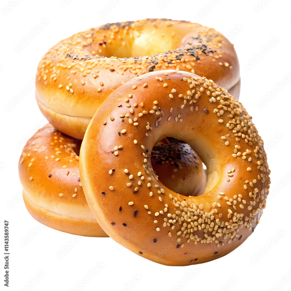 Stack of Freshly Baked Bagels with Sesame and Seeds Stack of Freshly Baked Bagels with Sesame and Seeds
