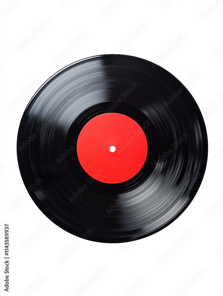 A classic black vinyl record with a red center, showcasing timeless music and retro aesthetics. A classic black vinyl record with a red center, showcasing timeless music and retro aesthetics.
