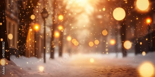 Serene winter scene of snow-covered streets during the holiday season.