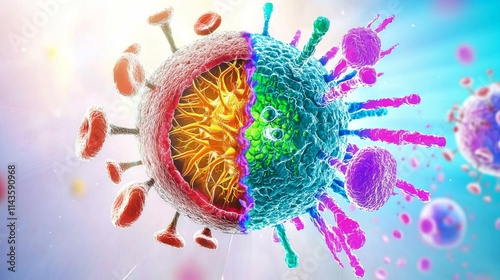 Comparing healthy cells and free radical-damaged cells a graphic representation of cell health photo