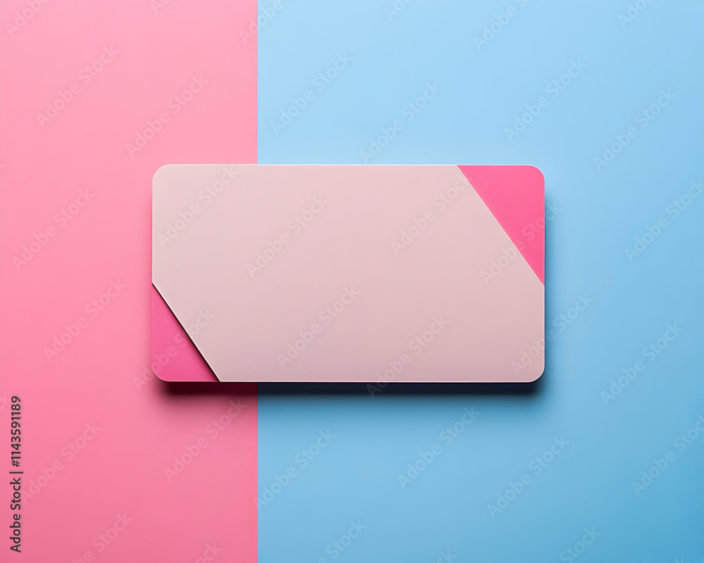 Pink pastel blank card mockup on split pink blue background for branding design. Pink pastel blank card mockup on split pink blue background for branding design.