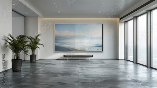 Wide frame mockup in a spacious room  high resolution  perfect for landscape-format art or photography