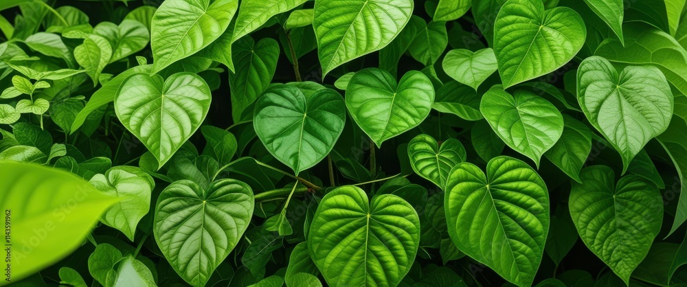 Lush green foliage, heart-shaped leaves, tropical plant textures, vibrant green hues, natural patterns, close-up nature photography, botanical detail, jungle flora, leaf veins, glossy leaf surfaces, v Lush green foliage, heart-shaped leaves, tropical plant textures, vibrant green hues, natural patterns, close-up nature photography, botanical detail, jungle flora, leaf veins, glossy leaf surfaces, v
