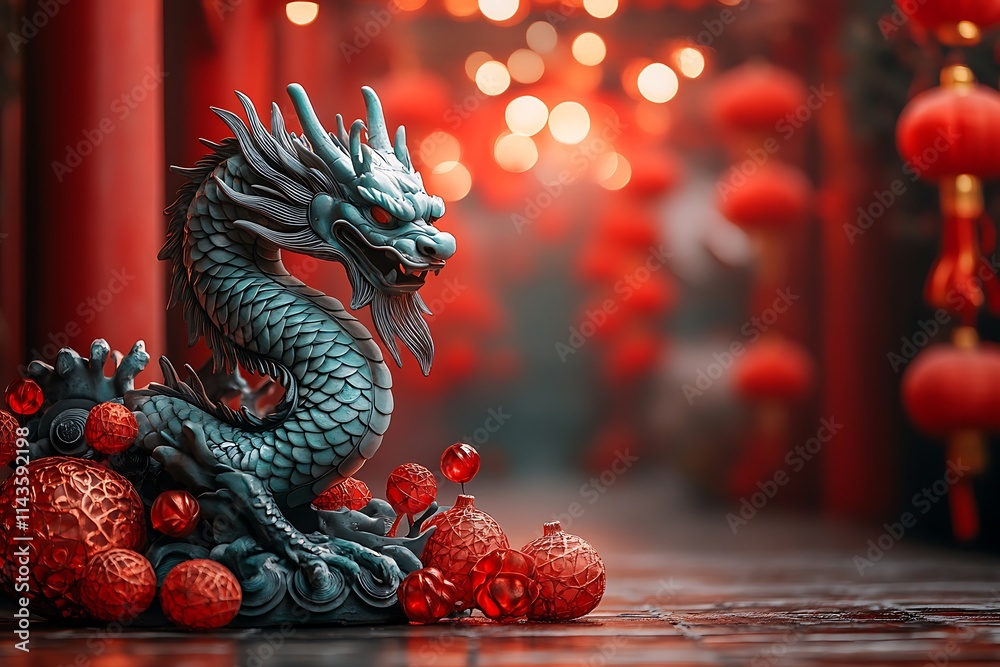 Obraz premium Dragon Statue on a Tile Floor 