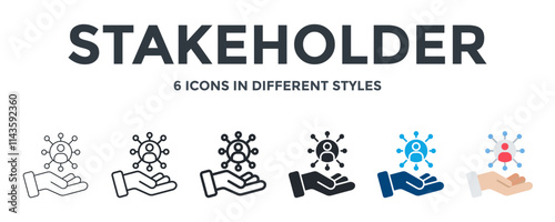 STAKEHOLDER icon in different style vector illustration. Designed in thin line, regular line, bold line, glyph, color fill, and flat style can be used for web photo