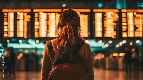 Exploring travel options at airport's departure board.