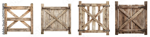 Weathered Wooden Rustic Gate in Countryside Landscape Old Vintage Wooden Entrance Barrier for Farm Cabin or Farmhouse