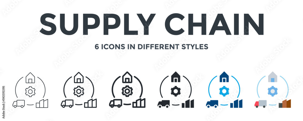 SUPPLY CHAIN icon in different style vector illustration. Designed in thin line, regular line, bold line, glyph, color fill, and flat style can be used for web SUPPLY CHAIN icon in different style vector illustration. Designed in thin line, regular line, bold line, glyph, color fill, and flat style can be used for web