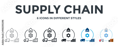 SUPPLY CHAIN icon in different style vector illustration. Designed in thin line, regular line, bold line, glyph, color fill, and flat style can be used for web