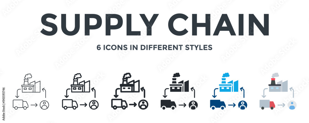 SUPPLY CHAIN icon in different style vector illustration. Designed in thin line, regular line, bold line, glyph, color fill, and flat style can be used for web SUPPLY CHAIN icon in different style vector illustration. Designed in thin line, regular line, bold line, glyph, color fill, and flat style can be used for web
