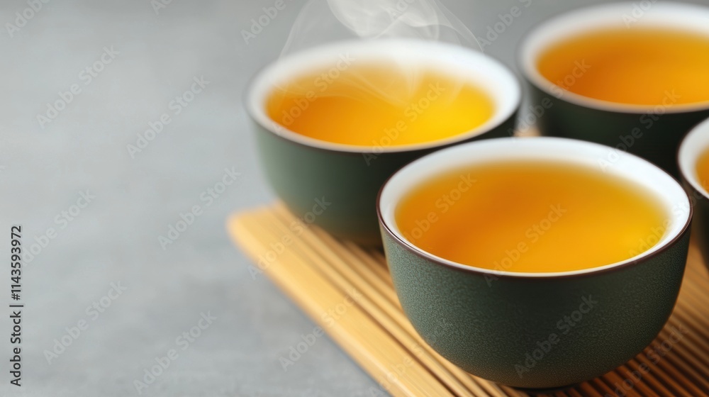 Traditional Chinese Tea Set with Steaming Cups Traditional Chinese Tea Set with Steaming Cups