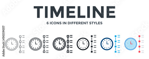TIMELINE icon in different style vector illustration. Designed in thin line, regular line, bold line, glyph, color fill, and flat style can be used for web