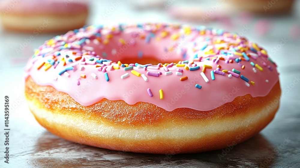 Pink Donut Topped With Colorful Sprinkles Pink Donut Topped With Colorful Sprinkles
