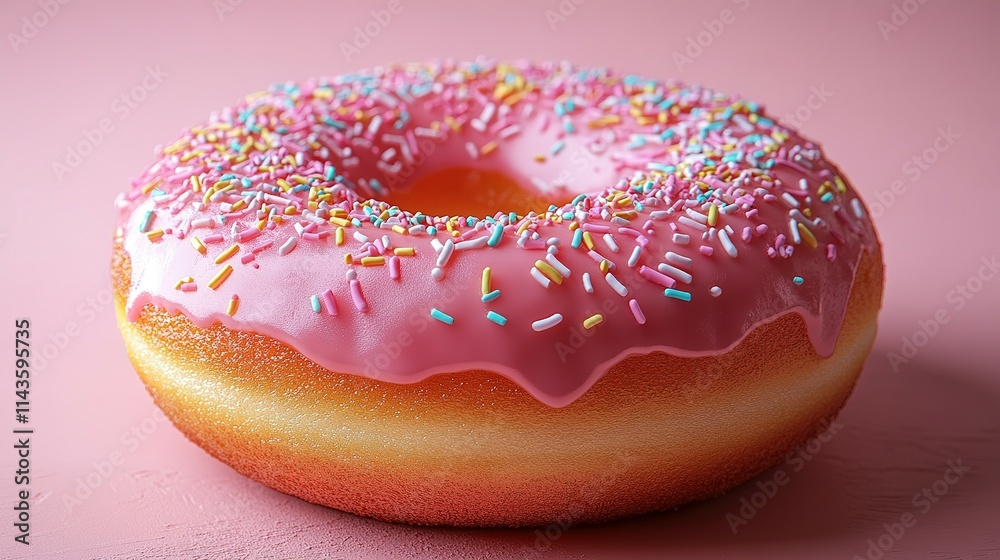 Pink Donut Sprinkled With Colorful Confetti Pink Donut Sprinkled With Colorful Confetti
