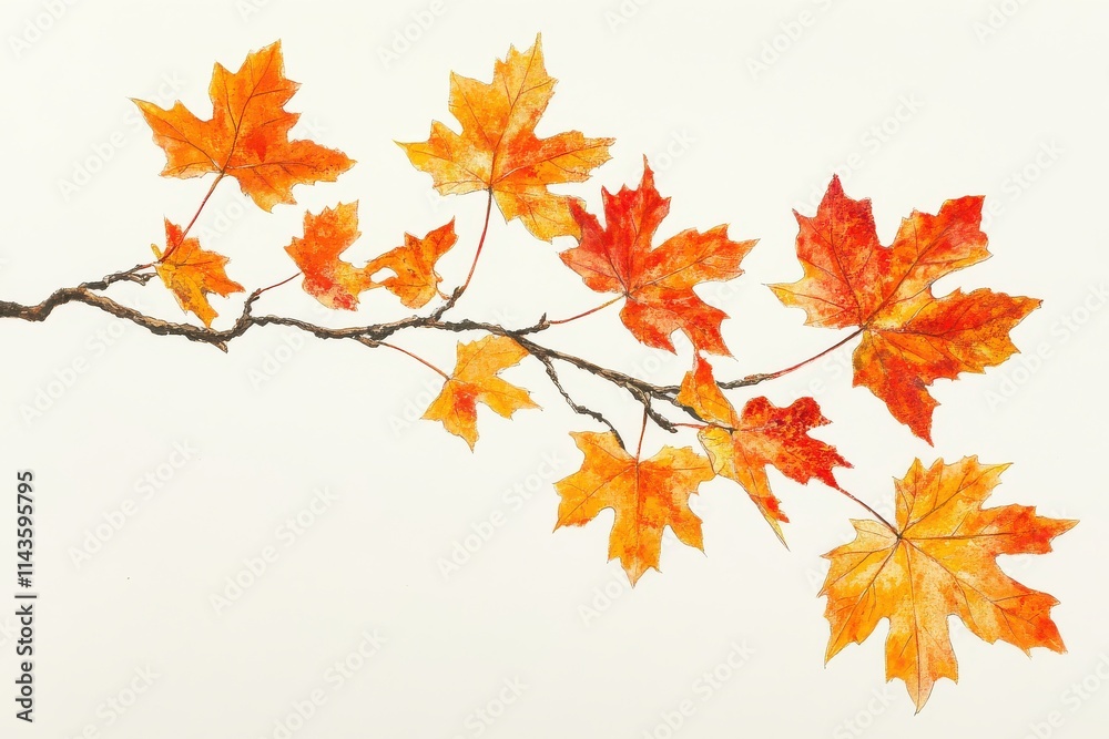 A branch with vibrant orange and red maple leaves showcasing the beauty A branch with vibrant orange and red maple leaves showcasing the beauty