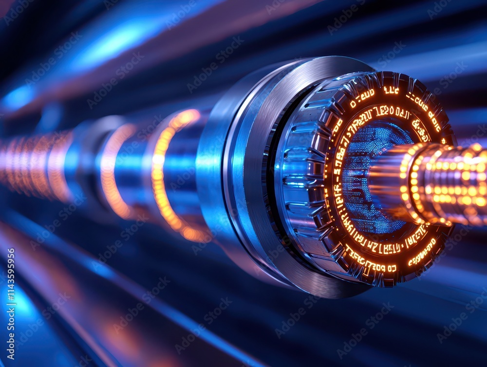 Obraz premium Futuristic glowing technology with vibrant blue and orange elements in a sleek design.