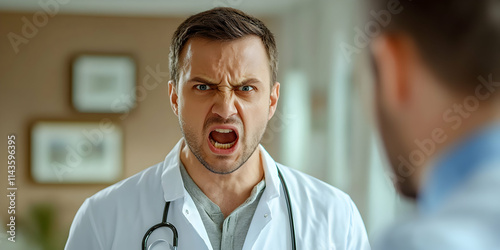 Angry Doctor Yelling at Patient, Medical Confrontation photo