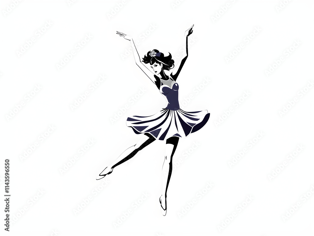 A woman in a blue dress is dancing