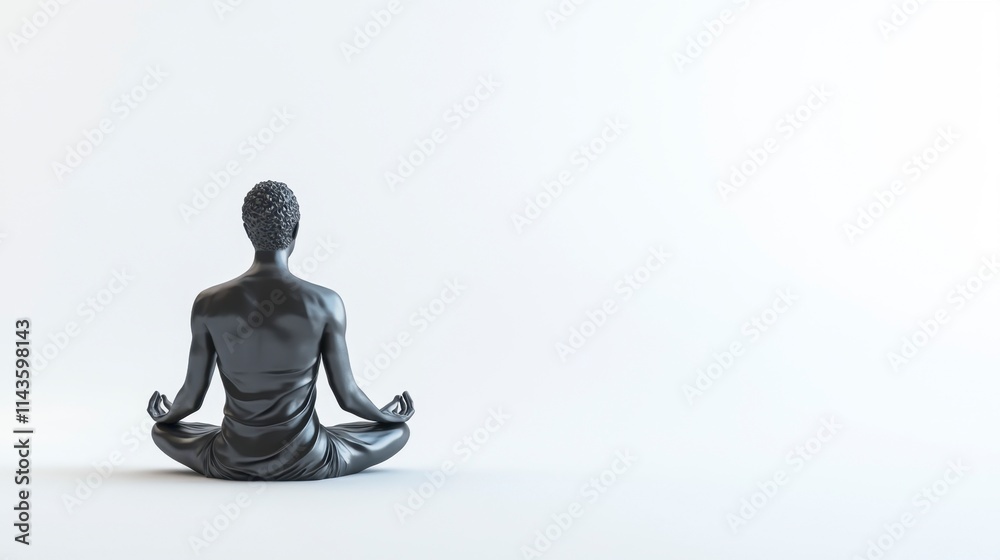 Black Man Meditating in Lotus Pose, Peaceful Minimalist 3D Render Black Man Meditating in Lotus Pose, Peaceful Minimalist 3D Render
