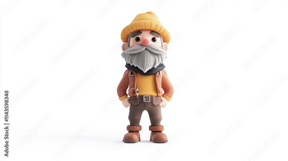 Smiling 3D Cartoon Grandpa in Winter Outfit Smiling 3D Cartoon Grandpa in Winter Outfit