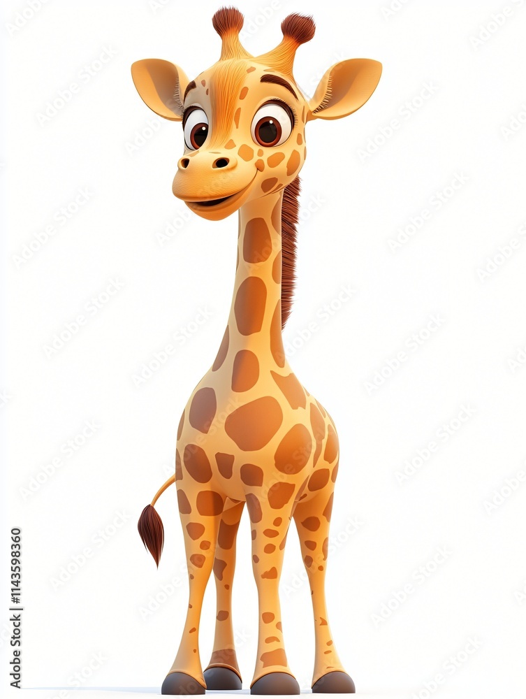 Obraz premium Cute Cartoon Giraffe 3D Render Isolated White Background