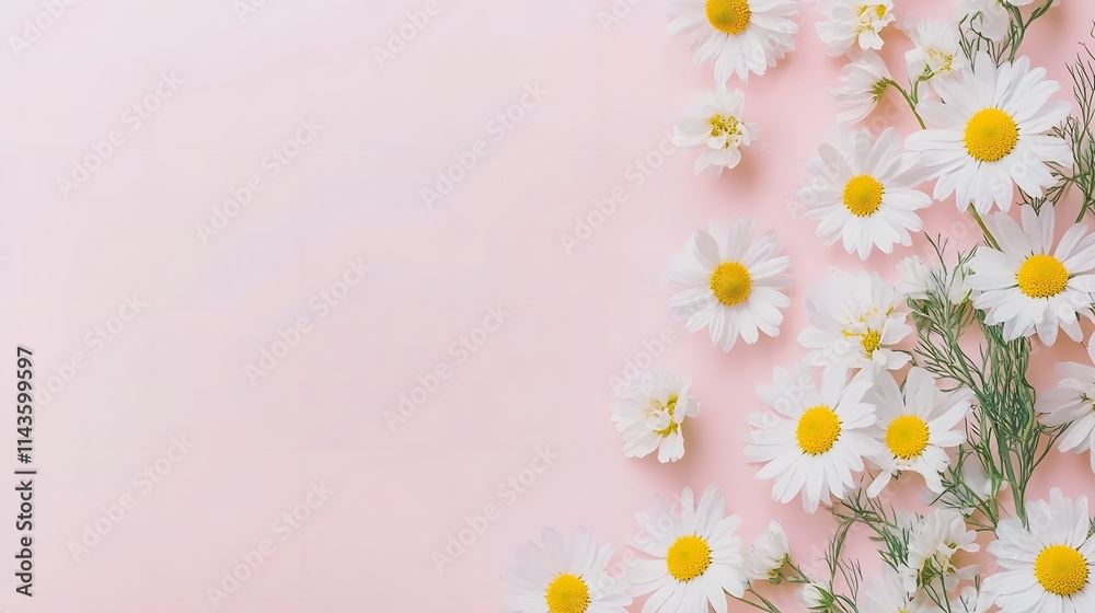 Delicate Daisies Arranged on a Pink Background Delicate Daisies Arranged on a Pink Background