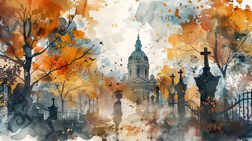 Watercolor illustrations Celebrating All Saints' Day, Generative AI  photo