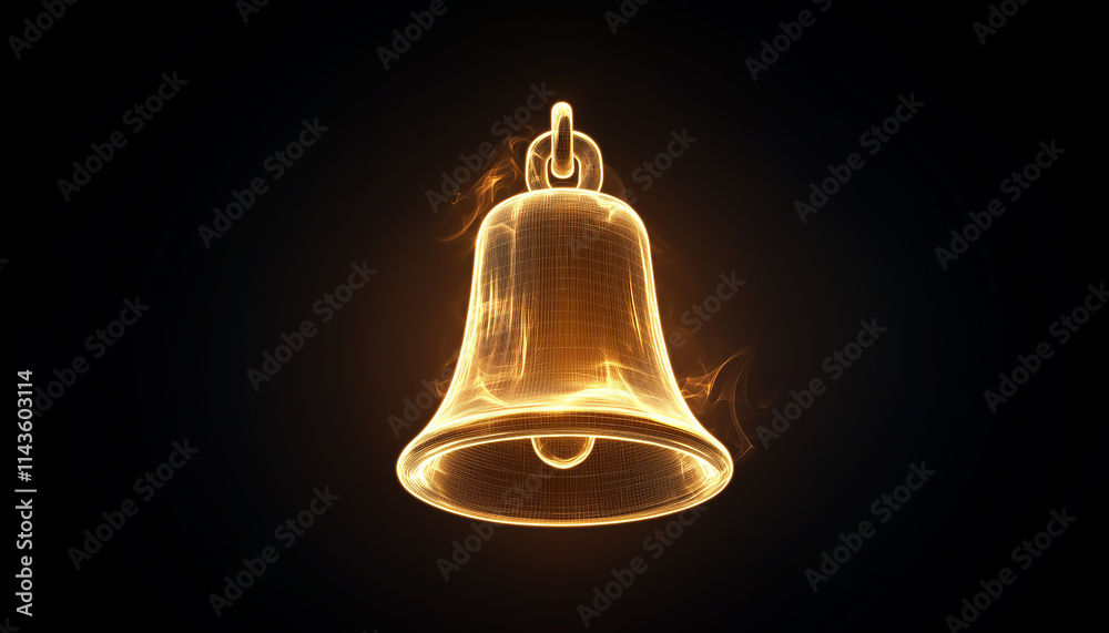 A glowing bell icon symbolizing an alert. Generative AI. A glowing bell icon symbolizing an alert. Generative AI.