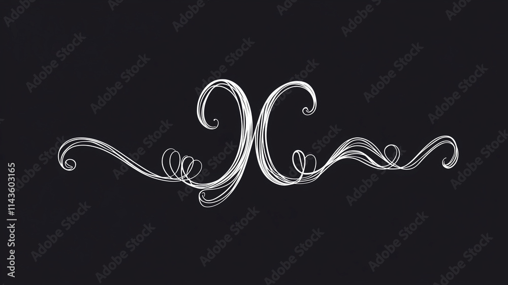 Intricate hand drawn X letter elegant swirls and curves, design element