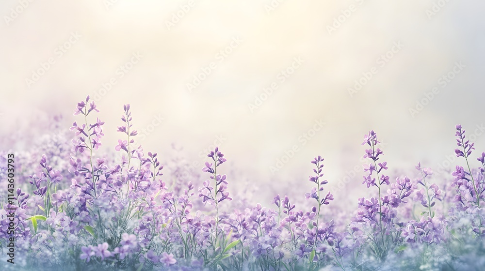 Naklejka premium Soft Purple Flowers Bloom in a Gentle Meadow