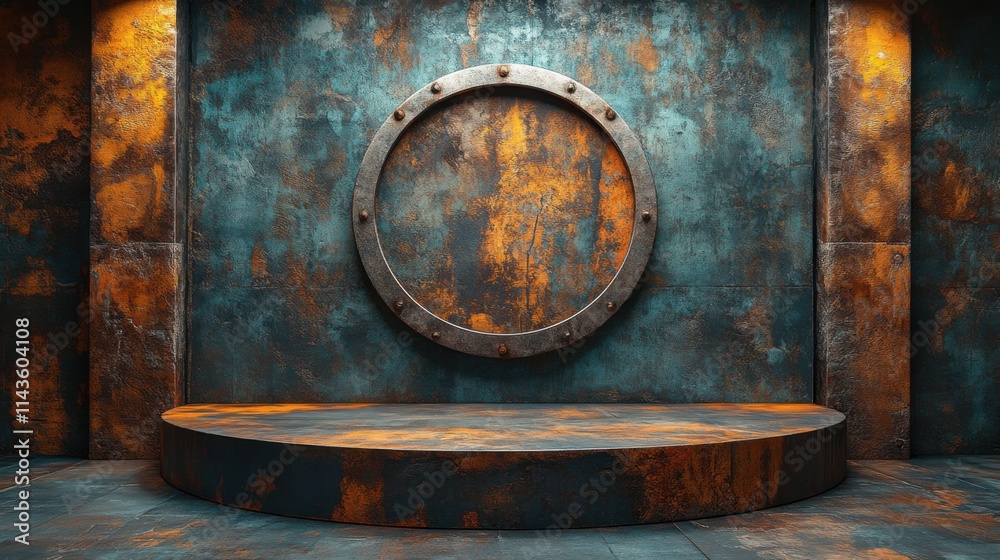 Empty product podium isolated in grunge room industrial space photography artistic perspective abstract concept