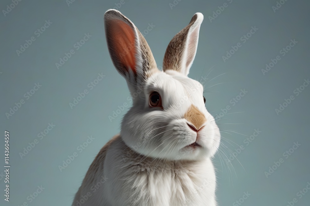 Fototapeta premium there is a white rabbit with brown ears and a blue background