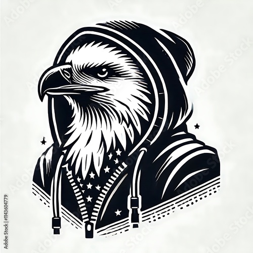 Stylized eagle wearing a hoodie. photo