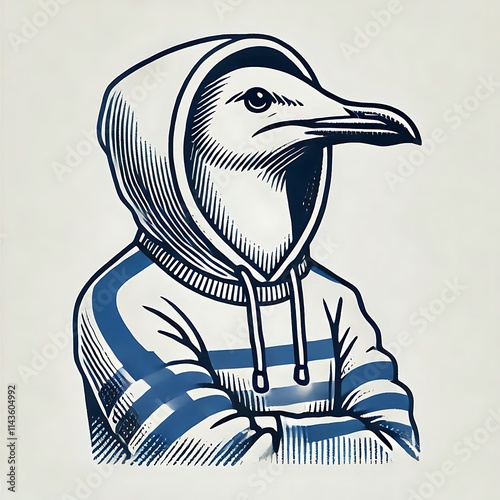 Bird in a hoodie with crossed arms. photo