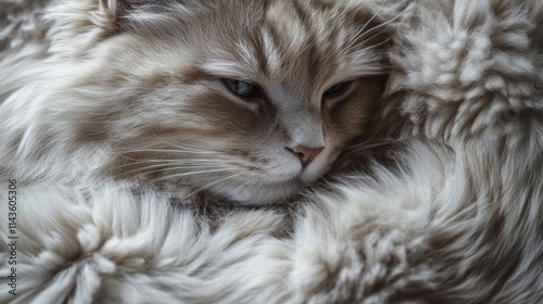 Close-Up of a Slumbering Cat with Soft Fur photo